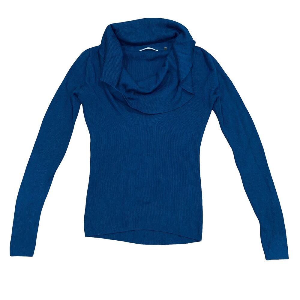 T TAHARI Women's Long Sleeve Cowl Neck Sweater Blue Size XS Petite